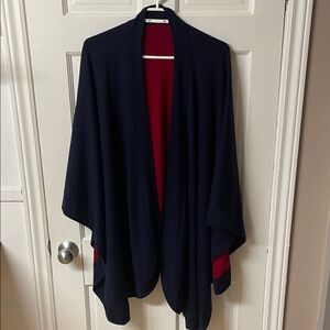 Lord&Taylor merino wool reversible blue and red cape shawl made in Italy